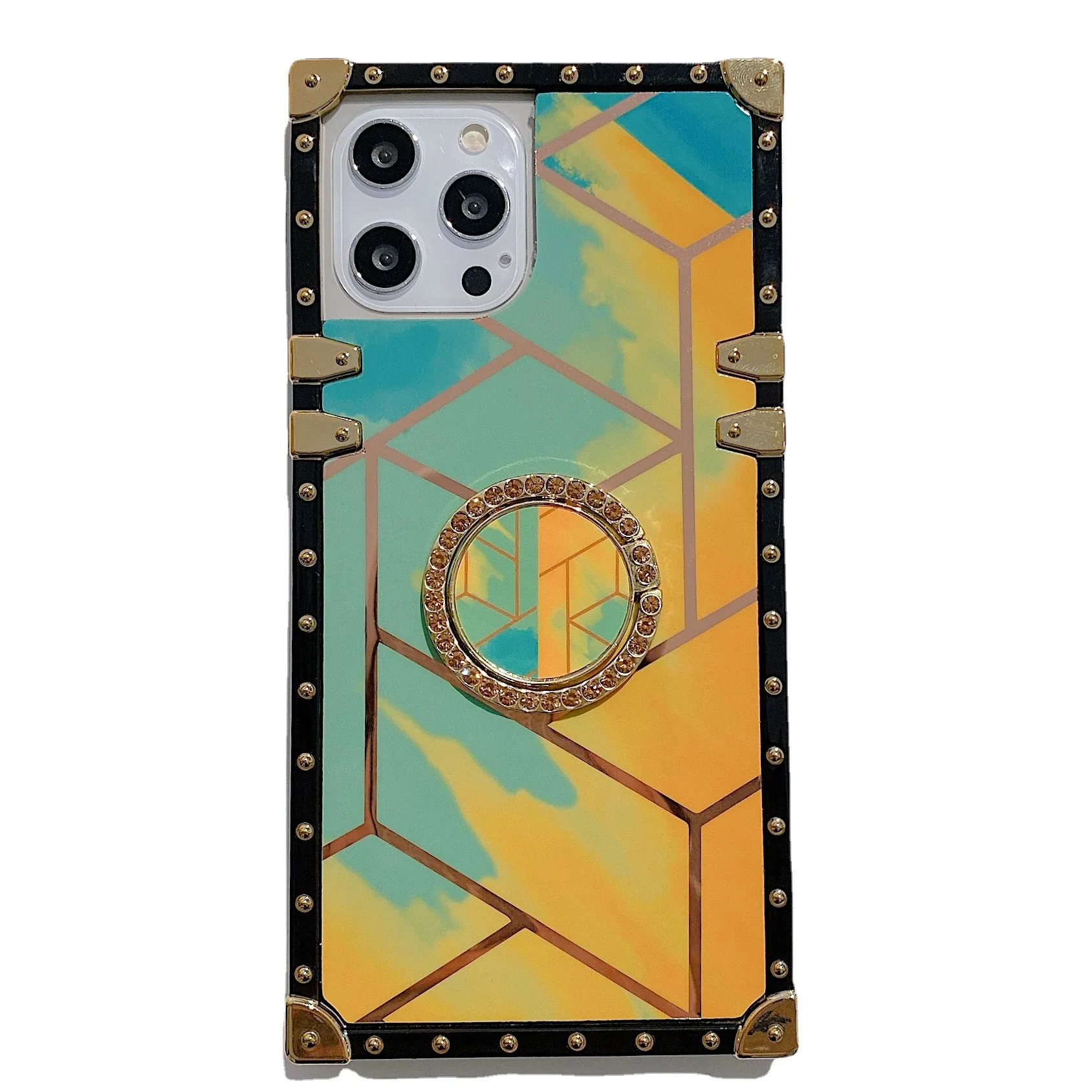 

Easterm Square Tide Electroplating Rhomboid Splicing Watercolor Mobile Phone Case For iPhone 7 8P XR XSMAX 11 11PRO 11PROMAX 12