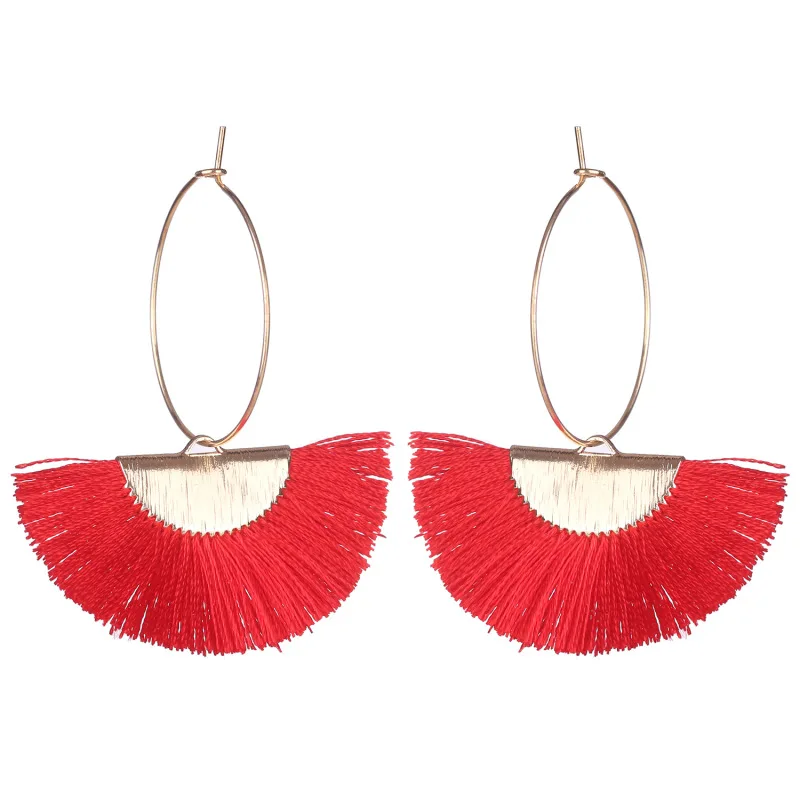 

BOHO Fan Fringe Tassel Hoop Dangle Drop Earrings for Women