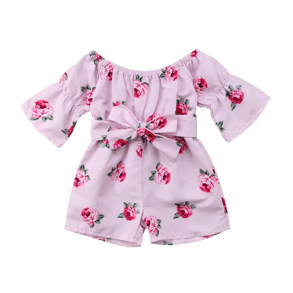 

Pudcoco Kids Baby Girl Clothes Flower Romper Off Shoulder Bow Jumpsuit Sunsuit Baby Summer Outfits Clothes 1-5Y