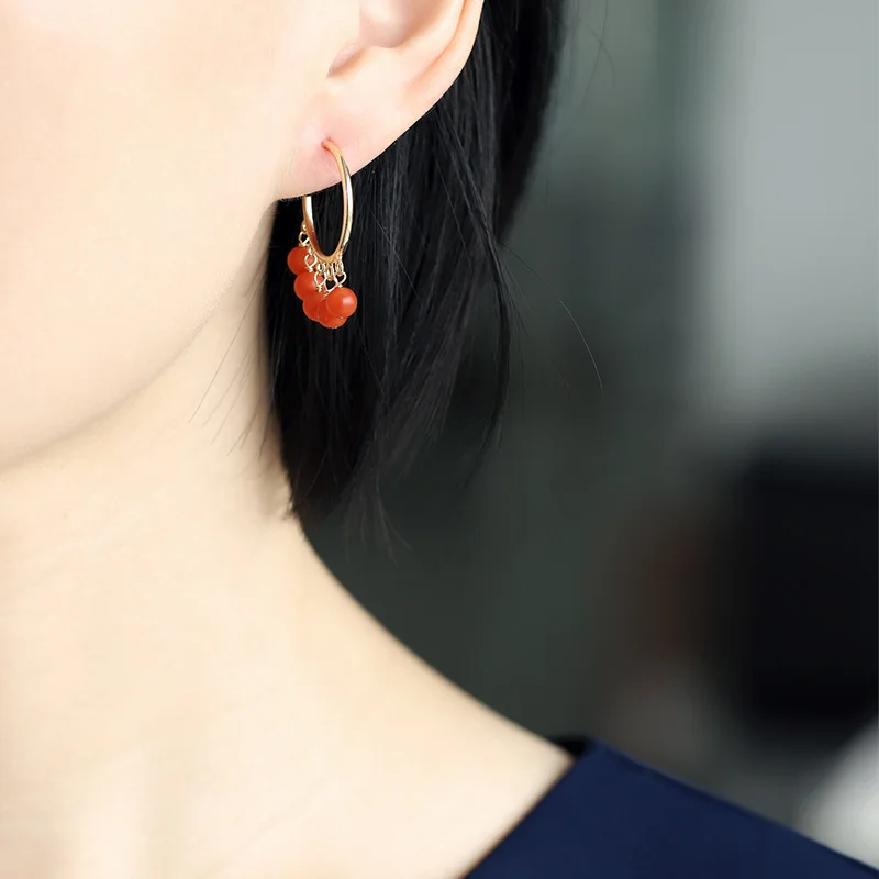 

DAIMI Gemstones Baoshan Persimmon Red Southern Red Agate Earrings Female Natural 14k Gold Injection Earrings Custom