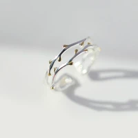 handmade silver color twisted tree leaves bud ring double deck branch plant rings for women girl fashion jewelry