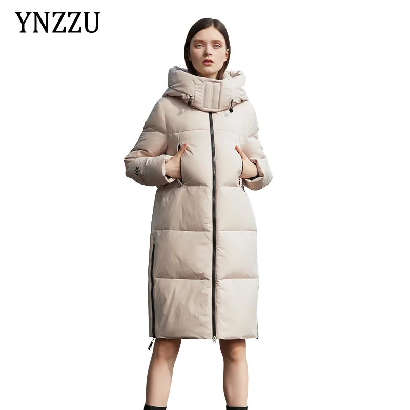

Женский длинный пуховик большого размера, утепленная теплая однотонная куртка с капюшоном на молнии, зимнее пальто высокого качества YNZZU ...