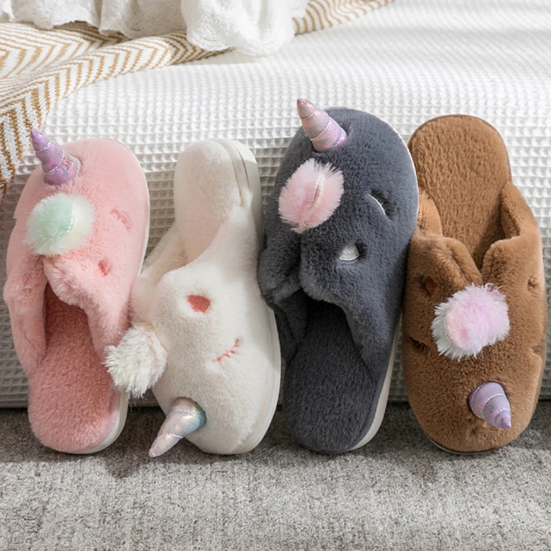 

Детские зимние плюшевые тапочки для косплея Kawali Единорог домашние Мультяшные мягкие и теплые домашние хлопковые тапочки для мальчиков и де...