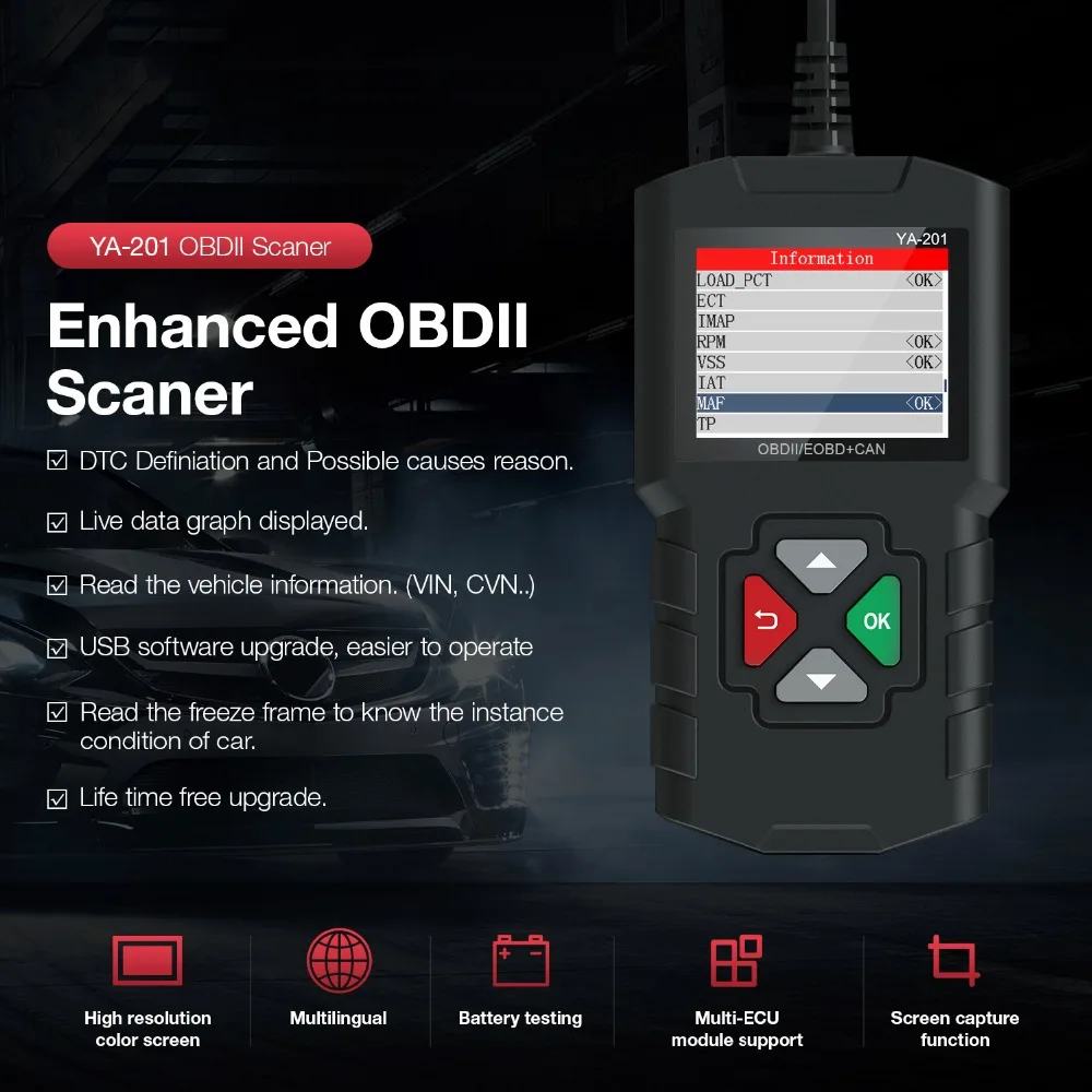 

Считыватель кодов OBDII/EOBD, диагностический инструмент