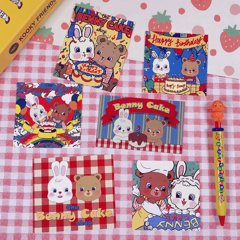 

6PCS Cute bear bunny cake Stickers Crafts And Scrapbooking stickers book Student label Decorative sticker kids toys
