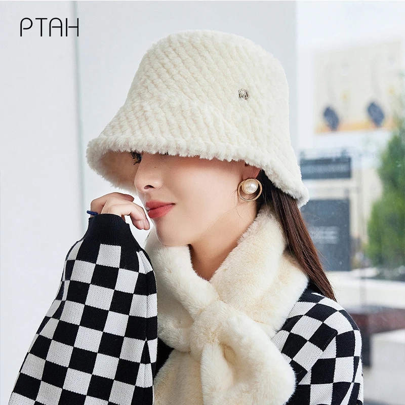 

Панама [PTAH], зимние теплые вязаные шапки для женщин, универсальные шапки, фетровые шапки, складная утепленная Панама, уличная Рыболовная Шап...