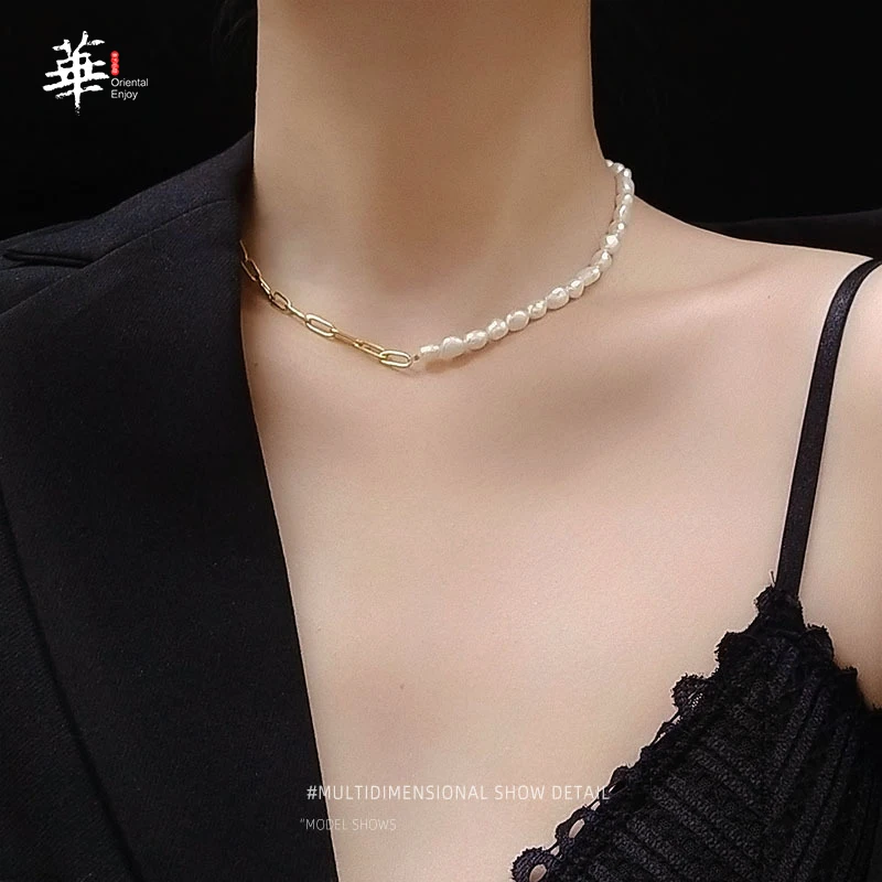 

Natural Freshwater Pearl Necklace Titanium Steel Clavicle Necklace Ins Style Beautiful Jewelry Metal Jewelry