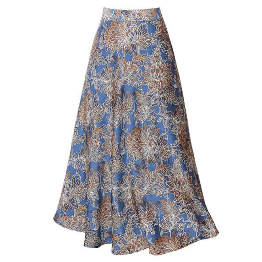 

Cultiseed Women Summer Satin Floral Print Skirts Clothes Female Ladies New High Waist Elegant Office Work Party Long Gowns