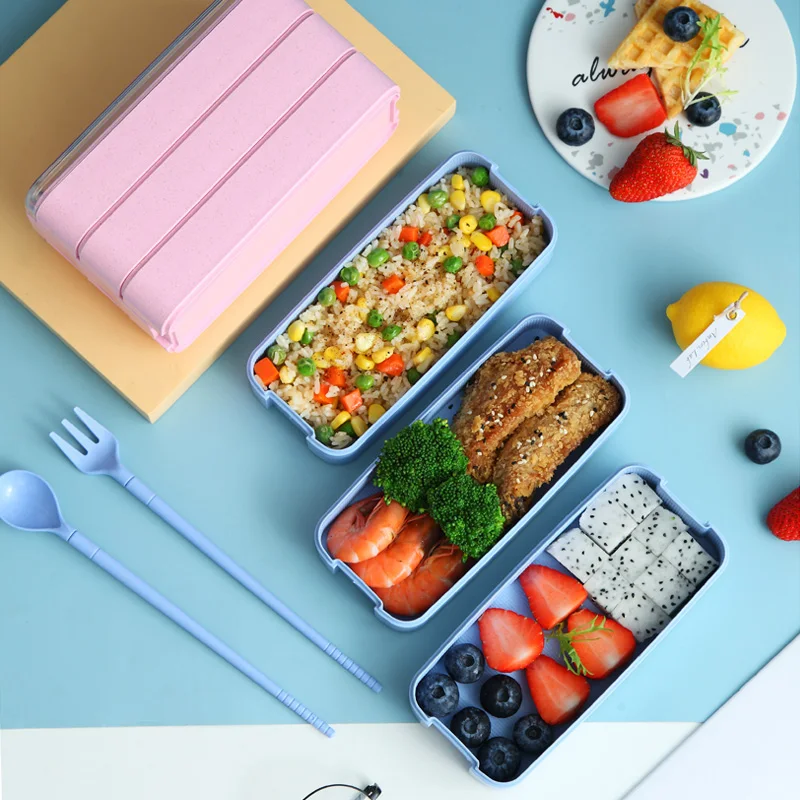 3 слоя с столовыми приборами Bento Box экологичный Ланч бокс новый контейнер для