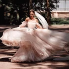 Свадебное платье в стиле бохо, модное мягкое Тюлевое платье А-силуэта с открытыми плечами и рукавами-фонариками, свадебные платья на заказ