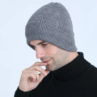 men winter elasticity acrylic wool knit double layer plus plush thicken warm cap sport cyling windproof hat skullies beanies r13