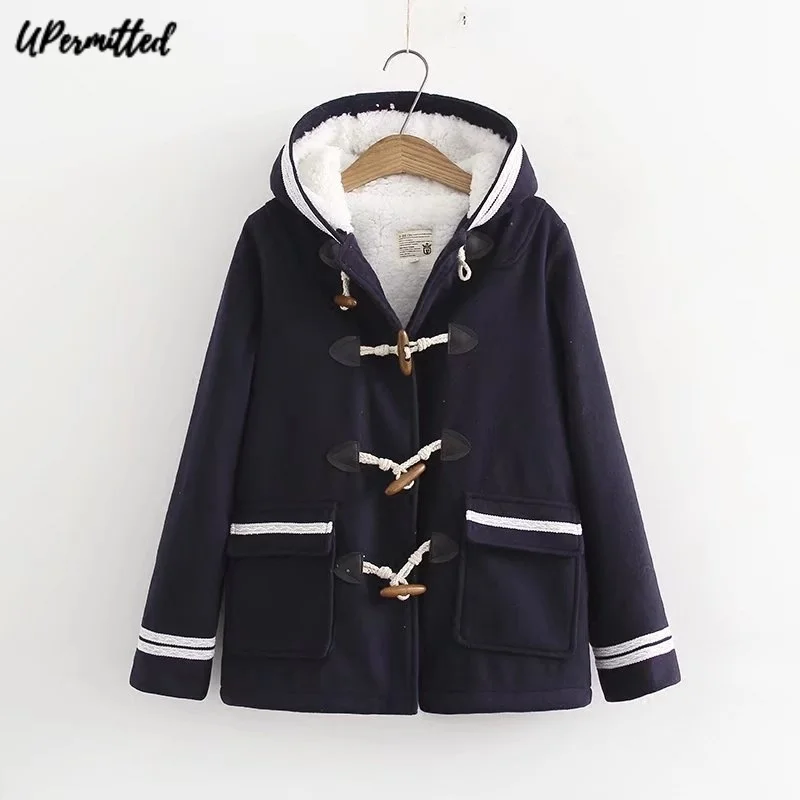 

2021 Autumn Winter Women's Cotton Thicked Hooded Kawaii Jacket Casual Loose Solid Coats Young Fashion Womens Outwear Clothing