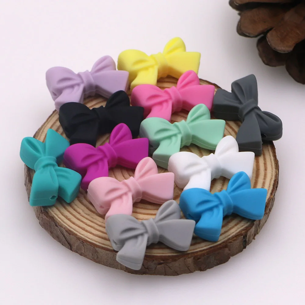 

Kovict 100pc Rosette Bow Food Grade Silicone Teether Beads Chew Necklace Autism Pacifier Chain For Baby DIY Accessories BPA Free