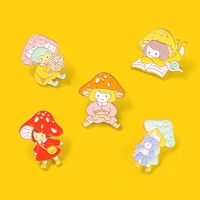 cartoon mushroom enamel pins cute little girl red yellow custom brooches accessories backpack gift for kids jewelry