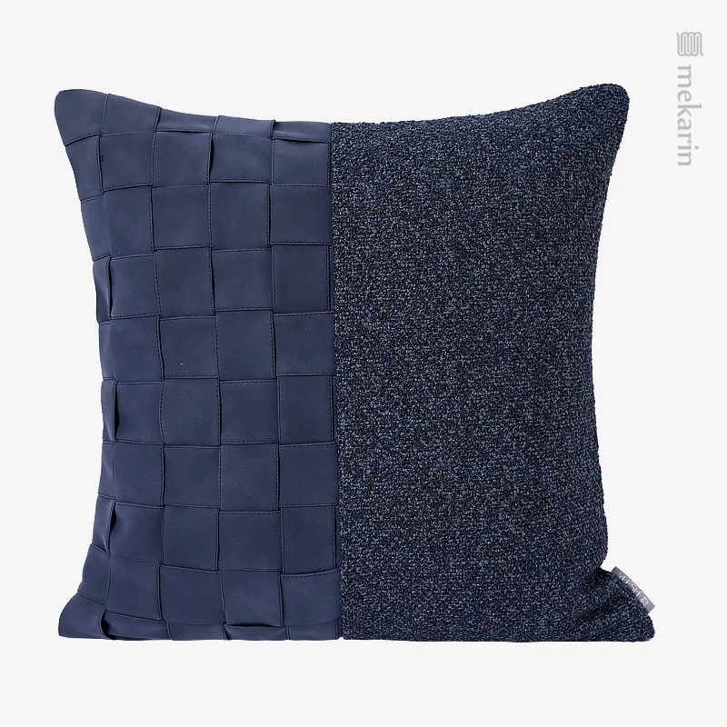 

Square pillow hotel Nordic sofa pillow model room pillowcase blue woven lint cotton and linen stitching pillow custom pillow