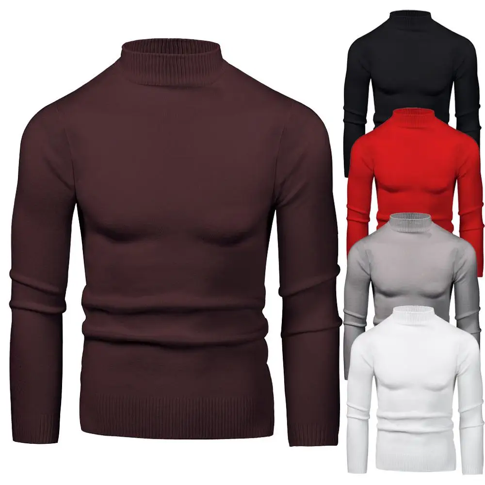 Мужской свитер с круглым вырезом низкий воротник большой эластичный длинный