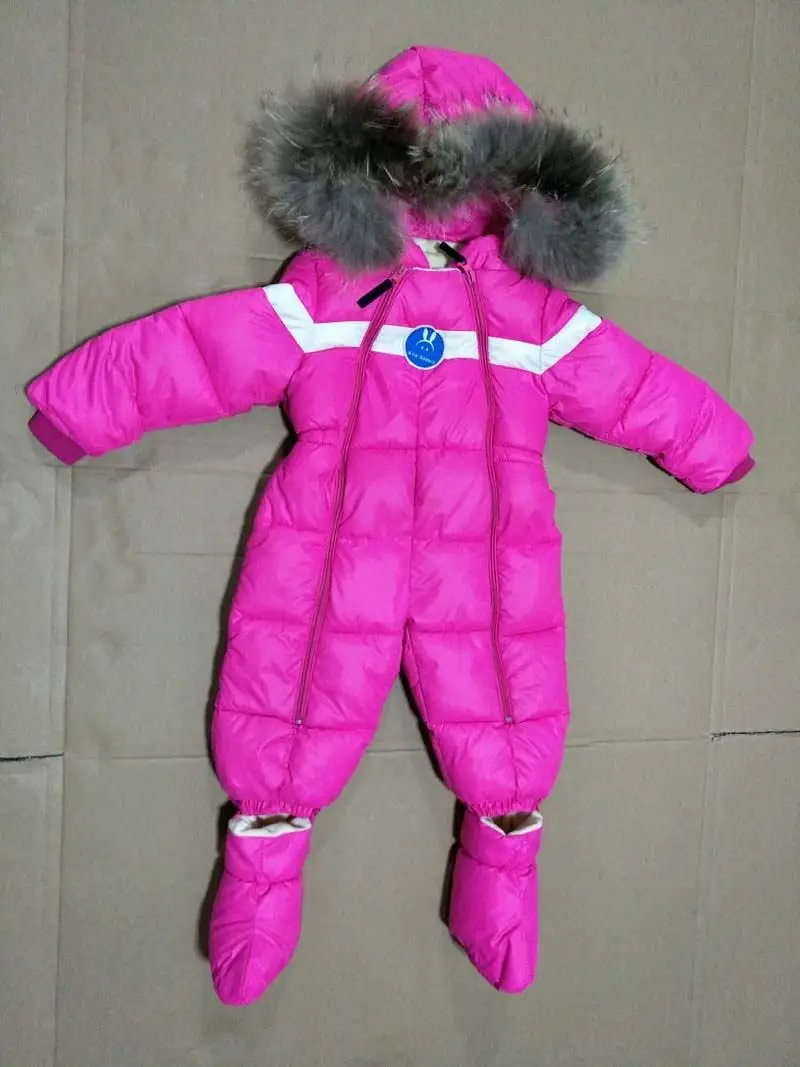 cotton rose red Детский зимний комбинезон для русской зимы для мальчиков и девочек, комбинезон для малышей, белые куртки-пуховики, комбинезон Детский комбинезон с капюшоном из натурального меха енота, Y8 - Цвет: cotton rose red