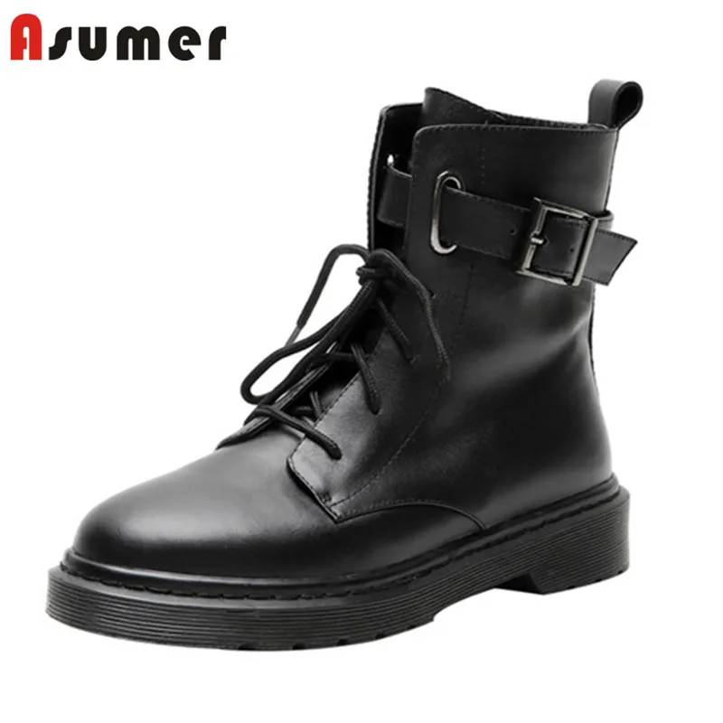 ASUMER/Большие размеры 42 Ботильоны Женские туфли на плоской подошве из натуральной