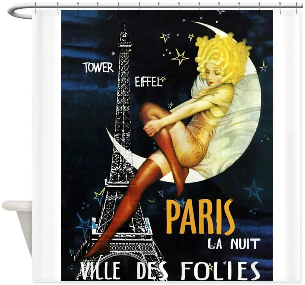 

Paris Tower Moon Vintage Poster Decorative Fabric Shower Curtain