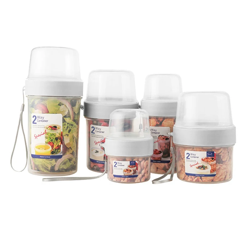 

Kitchen Food Storage Containers Transparent Plastic Double-Deck Separable Fruit Nuts Snacks Salad Portable Fresh Keeping Boxes