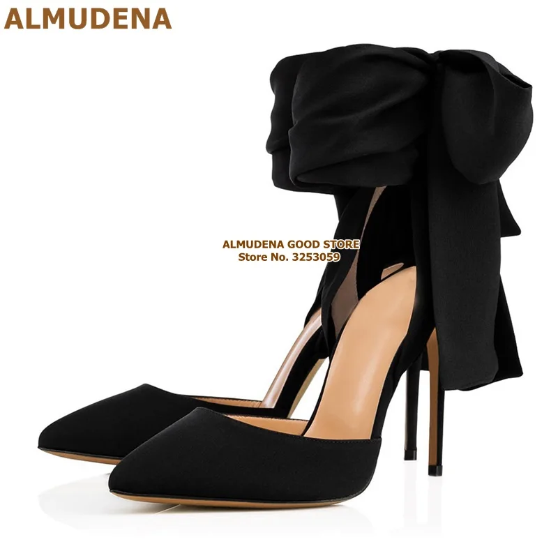ALMUDENA/красные атласные босоножки с большим бантом; свадебные туфли на шпильке из шелковой ткани со шнуровкой и бантом; туфли-лодочки для сцены в стиле знаменитостей