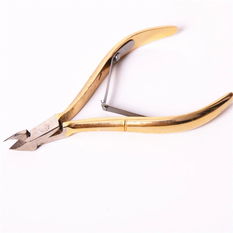 Золотые ножницы из нержавеющей стали с изогнутой головкой для кутикулы ногтей