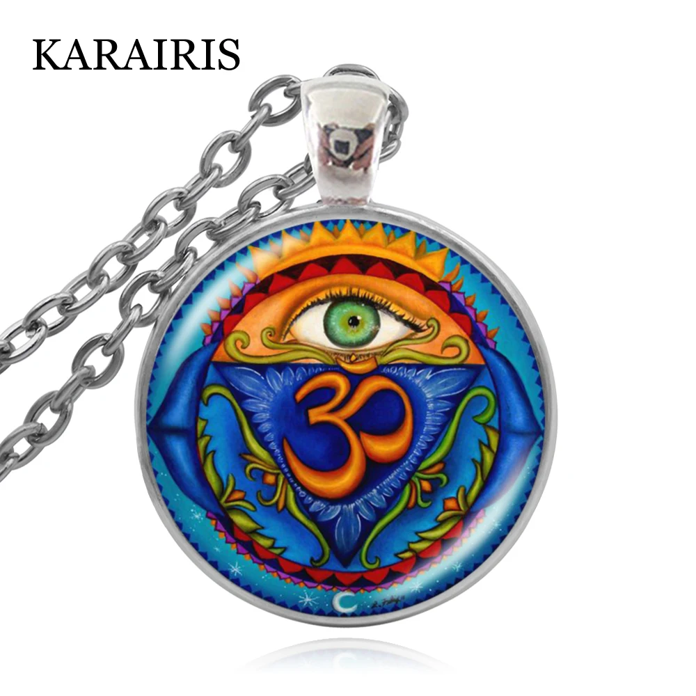 

KARAIRIS Vintage Glass Dome Necklace Buddhism Chakra Glass Cabochon Pendant Jewelry Om India Yoga Mandala Unisex Necklaces