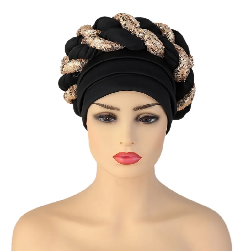 

2022 Muslim Women's Clothing African For Women Matching Sequined Twist Turban Hat Exaggerated Turban Ha Fast Free Shipping