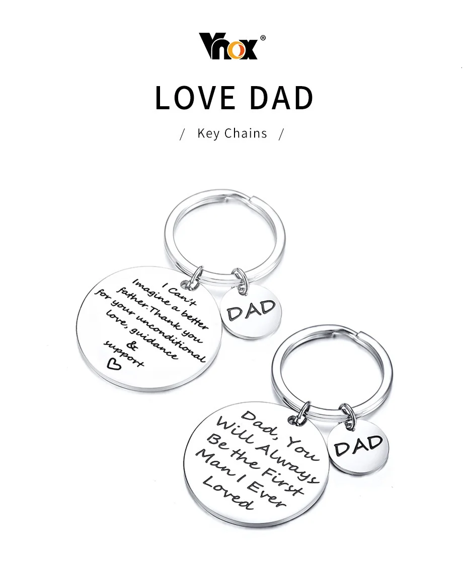 Vnox TO MY DAD Key Chains Stainless Steel Double Tags Engraved Love Papa Words Best Gifts for Father