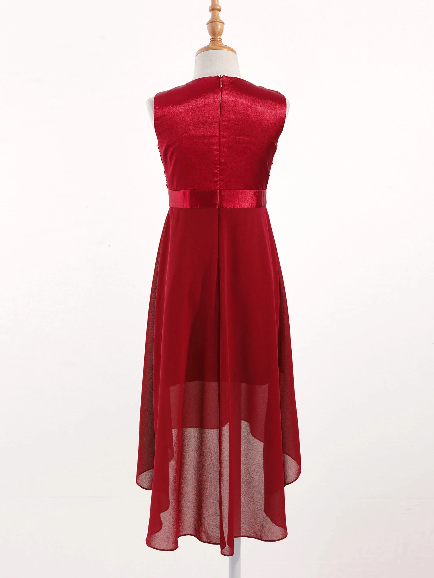 Teens Kid Sequins Chiffon Dress Sleeveless Princess Flower Girl Party Wedding High-Low Hem Dress Ballet Tutu Dance Clothing