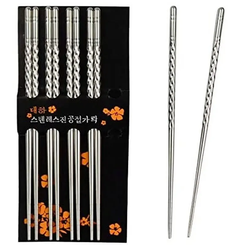 

5 pairs of metal chopsticks beautifully packaged gifts easy to use safe and healthy stainless steel chopsticks dishwasher safe