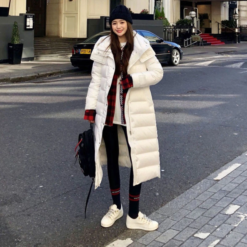 90% утиный пух пальто 320 г куртки для женщин зима х длинные выше колена супер