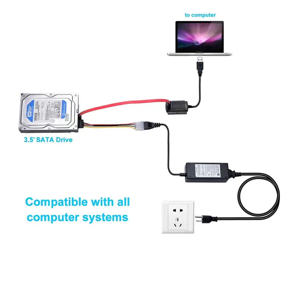 SATA PATA IDE Drive to USB 2.0 Adapter Converter Cable for Hard Disk HDD 2.5" 3.5" with External AC Power | Компьютеры и офис