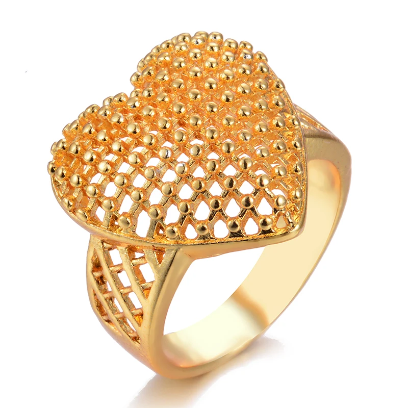 

Wando Ethnic Heart Flower Ethiopian Wedding Gold Ring For Women 24k Gold Color Ring African/India/Kenya/Middle East Item