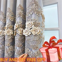 european luxuy 3d rose lace double layer curtain for living room embossed blackout sheer curtain bedroom window blinds x72440