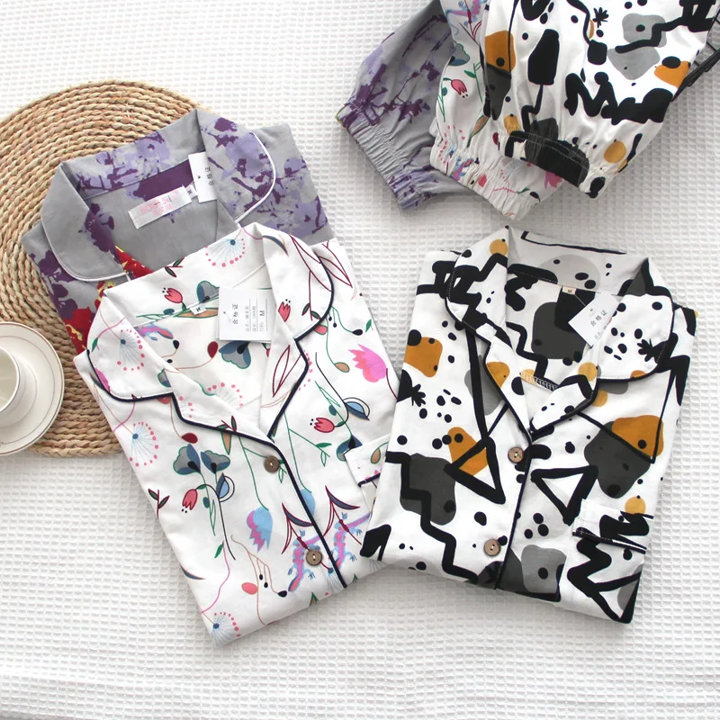 Новые пижамы с длинными рукавами женские из 100% хлопка художественные картины Pijama