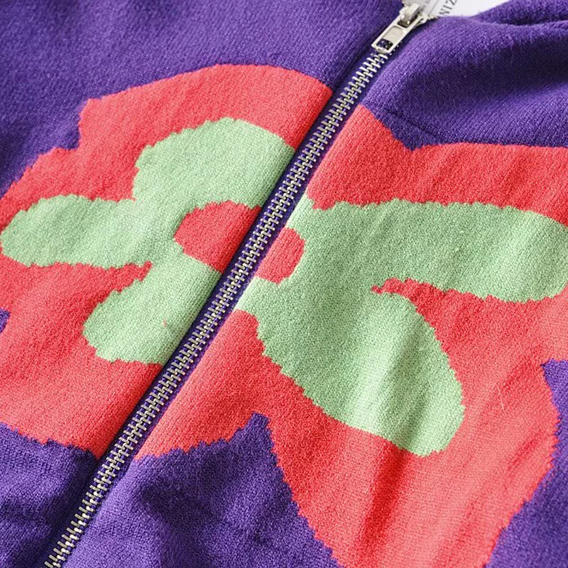 

Flower Cardigan Vintage Stylish Geometric Pattern Short Knitted Sweater Fashion Long Sleeve England Style Outerwear Pullover