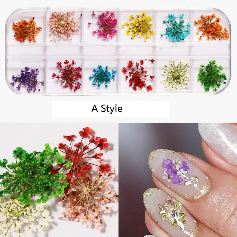 

10 Styles Dried Flower Nail Art Decorations DIY 3D Natural Daisy Nail Sticker Dry Flowers Nail Accessories NA054