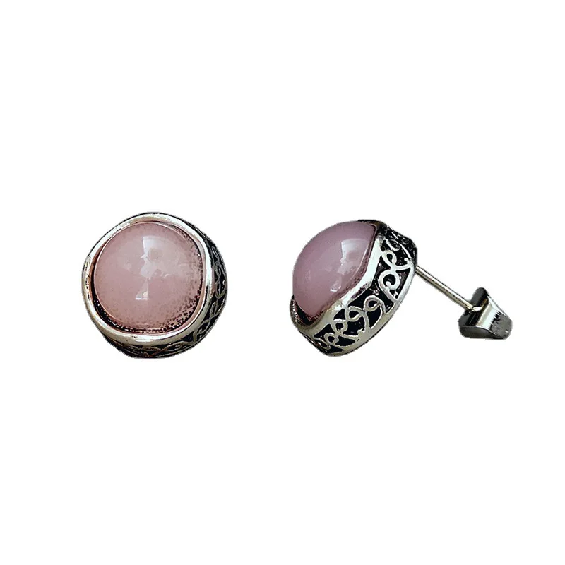 

Bohemian Vintage Pattern Inlaid Pink Stone Stud Earrings Wedding Engagement Women Earring Party Jewelry Gifts