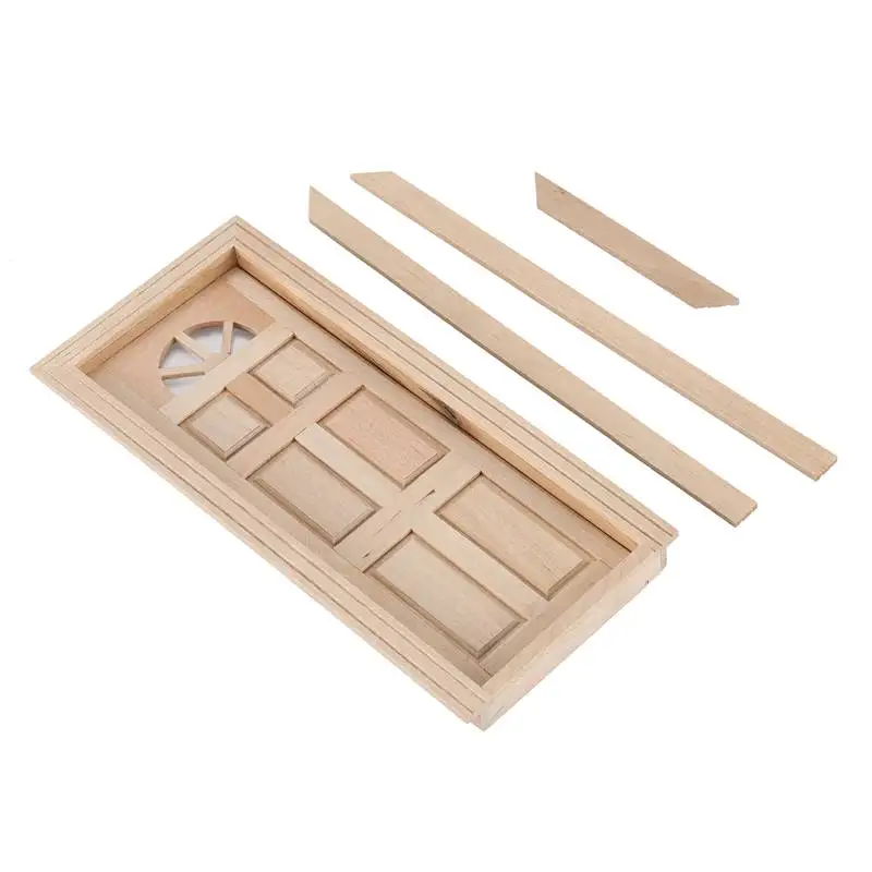 

Doll House Miniature Unpainted Wooden Exterior Single Door 6-Panel Flat Top Wood color