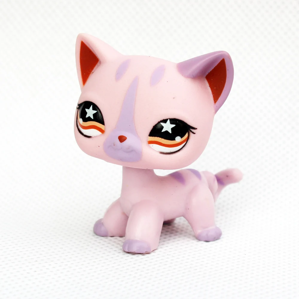 LPS CAT Rare animal pet shop toys standing pink purple short hair cat with white orange star eyes cute anime for kids|Игровые фигурки
