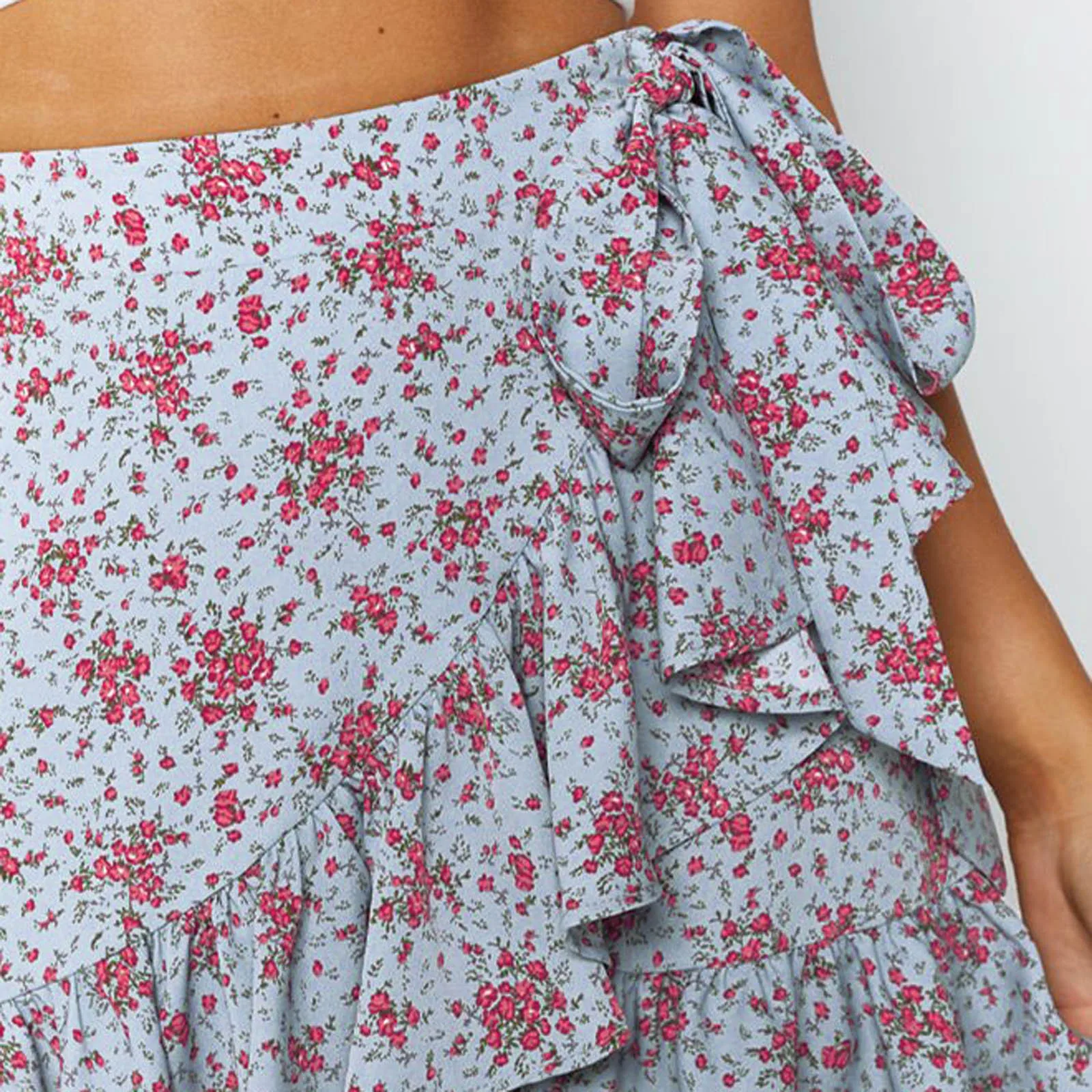 

Minifaldas cortas con estampado de lunares para mujer, faldas cortas con volantes R23y lazo atado a la cintura, ropa de calle