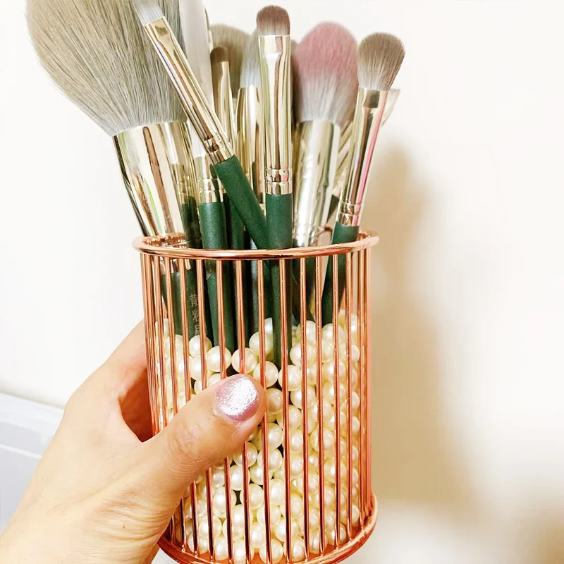 Держатель Кистей Для Макияжа Из Розового Золота Круглая Подставка Подводки Глаз