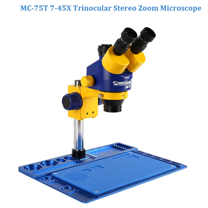 MC-75T Microscope Mechanic 7X-45X зум HD камера большой широкоугольный подъемный Тринокулярный стереомикроскоп для обслуживания мобильных телефонов iPhone - Цвет: MC-75T Microscope