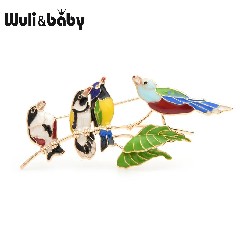 Wuli & baby брошь в виде четырех петь птицы Броши дерева Для женщин свадебная булавки