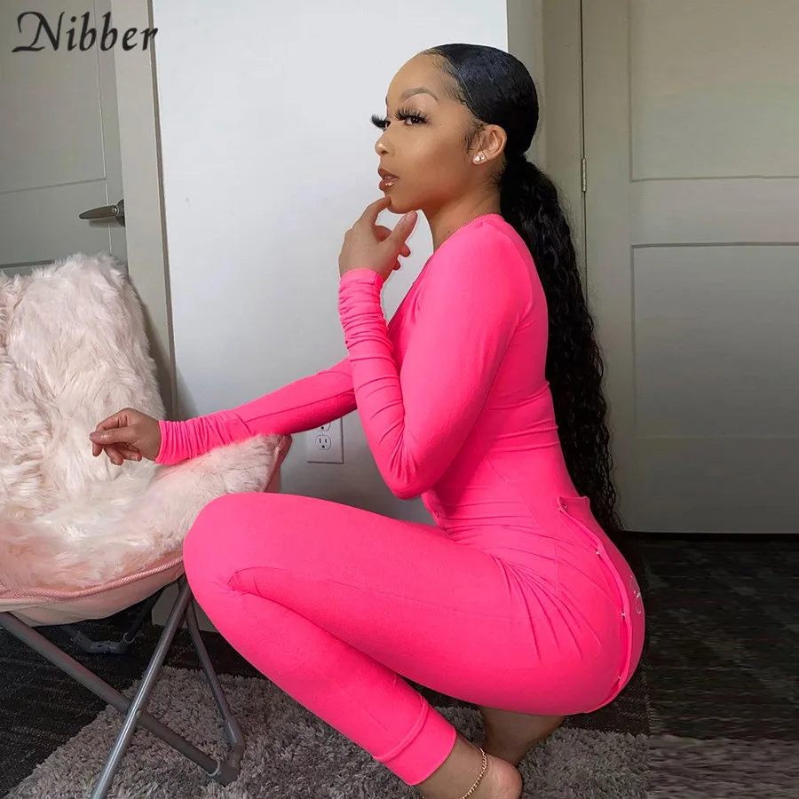 

Nibber Fashion Casual Solid Corset Slim Workout Jumpsuit Women 2020 Autumn Clothing Long Sleeve Buttons Skinny Siamese Trousers