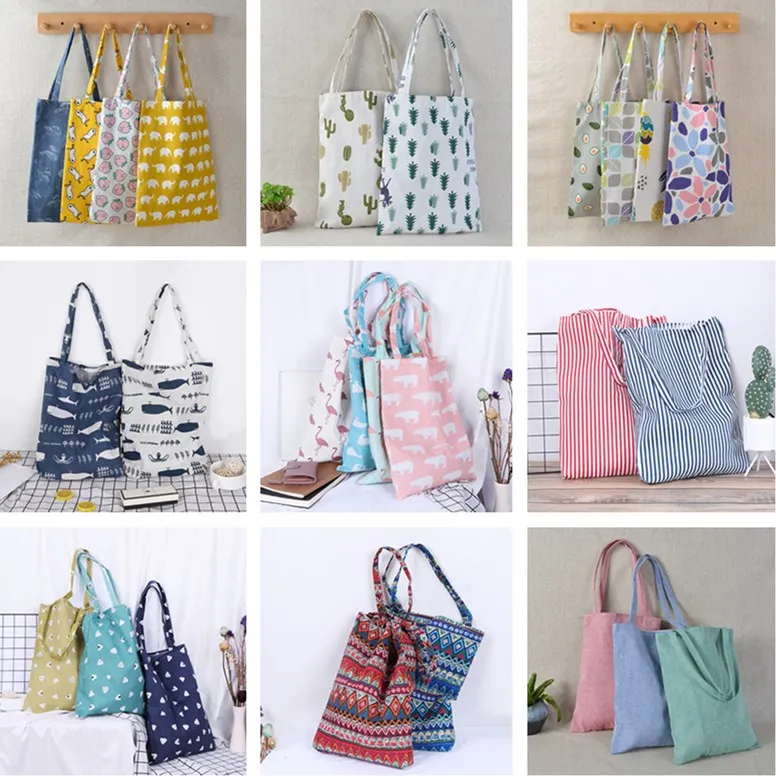 2020 модные сумки на плечо из хлопка и льна с рисунком для покупок женские