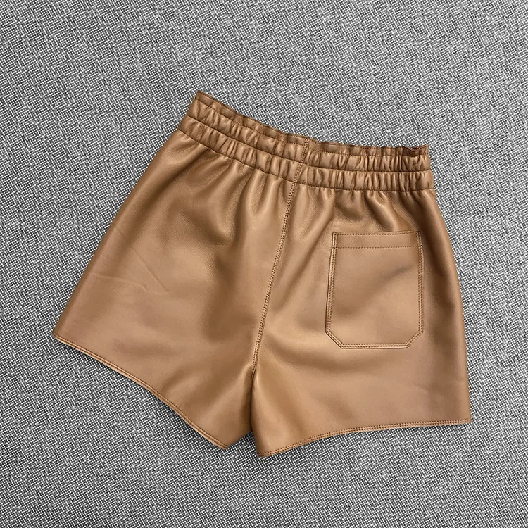 Spring Autumn High quality Sheepskin Real leather short pants Fashion women's casual genuine leather pockets pantskirt C634