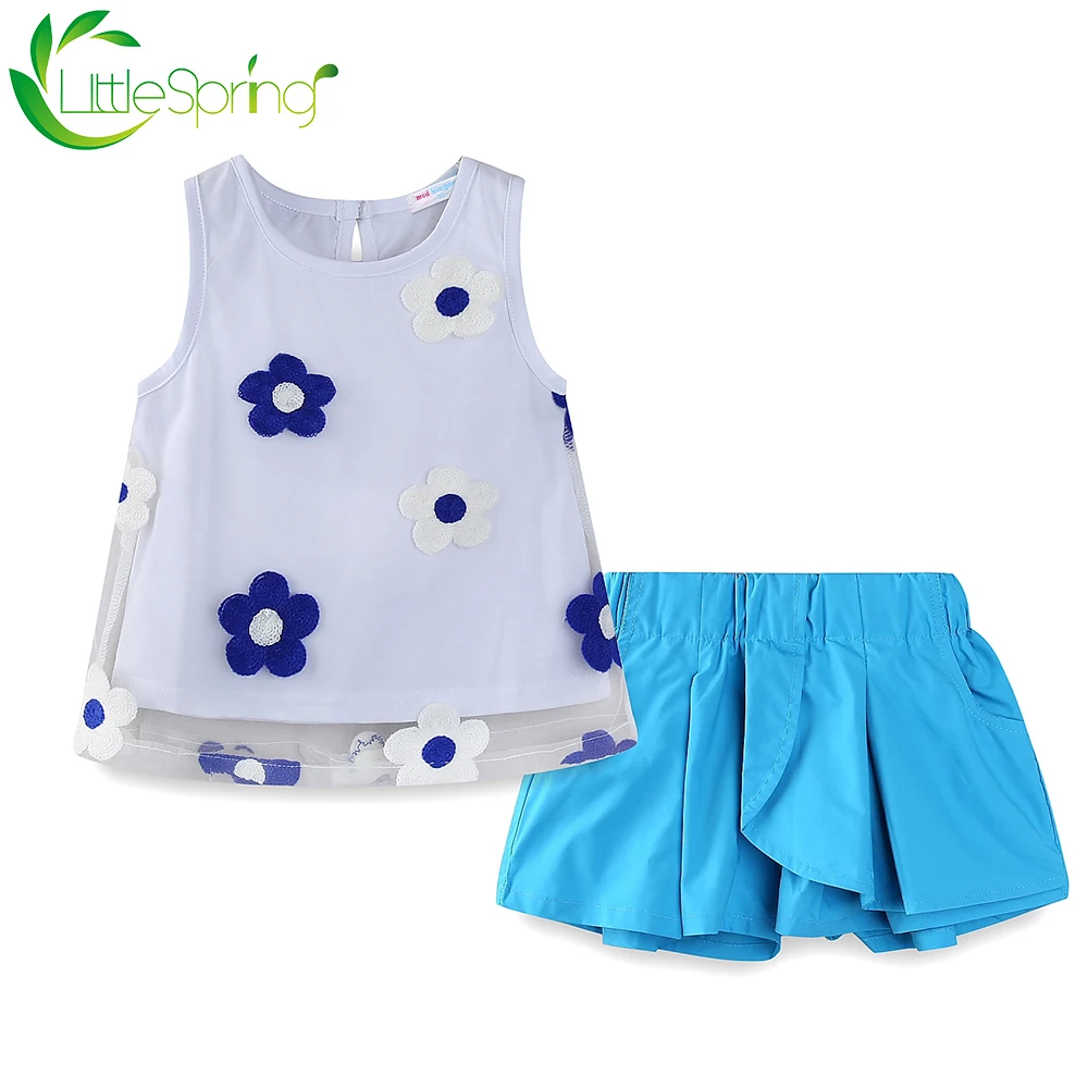 LittleSpring/Одежда для маленьких девочек Сетчатые топы без рукавов с цветочным