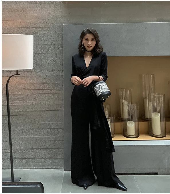 Женский комбинезон для работы и офиса модные сексуальные широкие штаны с поясом